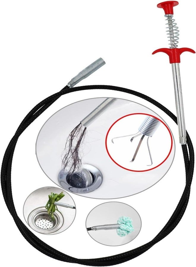 GOMNIK Drain Pipe Cleaning Spring Stick | 160cm Hair Catching Claw Wire | Sink & Sewer Dredge Remover | Flexible Drain Cleaner Tool for Kitchen & Bathroom - Image 1